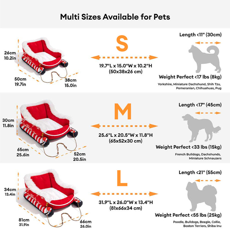 Cama de cachorro aconchegante e de pelúcia festiva - Trenó de Natal-3 peças