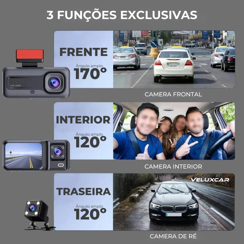 Câmera Automotiva com Gravação Traseira e Frontal - VeluxTwin™