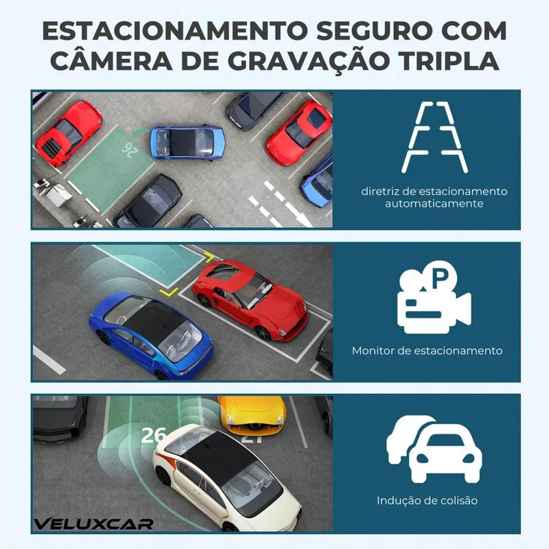 Câmera Automotiva com Gravação Traseira e Frontal - VeluxTwin™