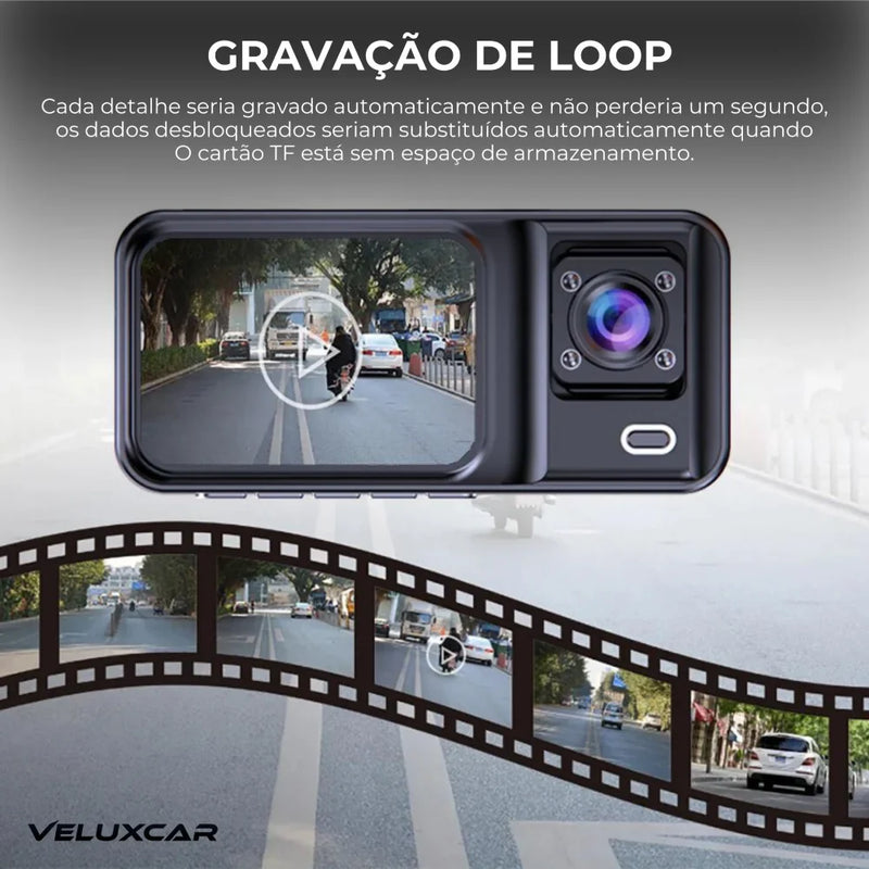 Câmera Automotiva com Gravação Traseira e Frontal - VeluxTwin™