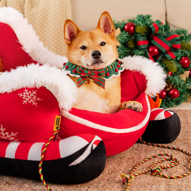 Cama de cachorro aconchegante e de pelúcia festiva - Trenó de Natal-3 peças