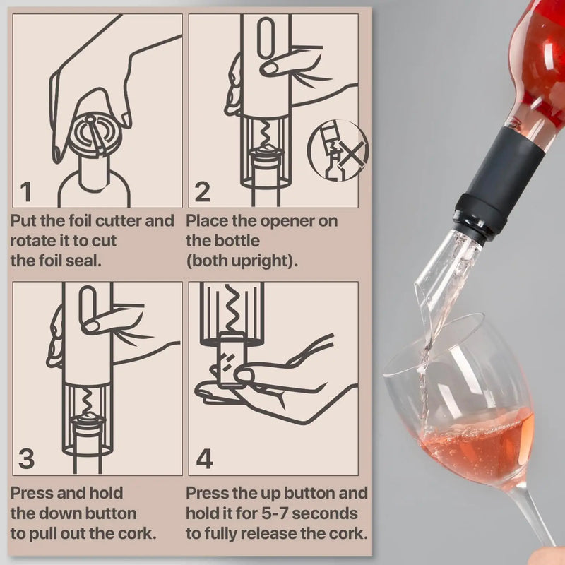 Abridor de Garrafa de Vinho Elétrico Automático, Saca-rolhas para Vinho, Recarregável com Botão de Um Clique