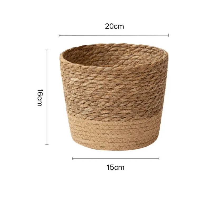 Cesto Floreira Artesanal de Palha e Rattan – Vaso Decorativo de Vime para Jardim e Armazenamento