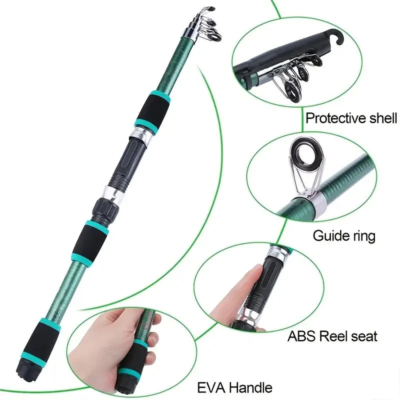 Conjunto de Vara telescópica + molinete com Conjunto de Polo de Viagem