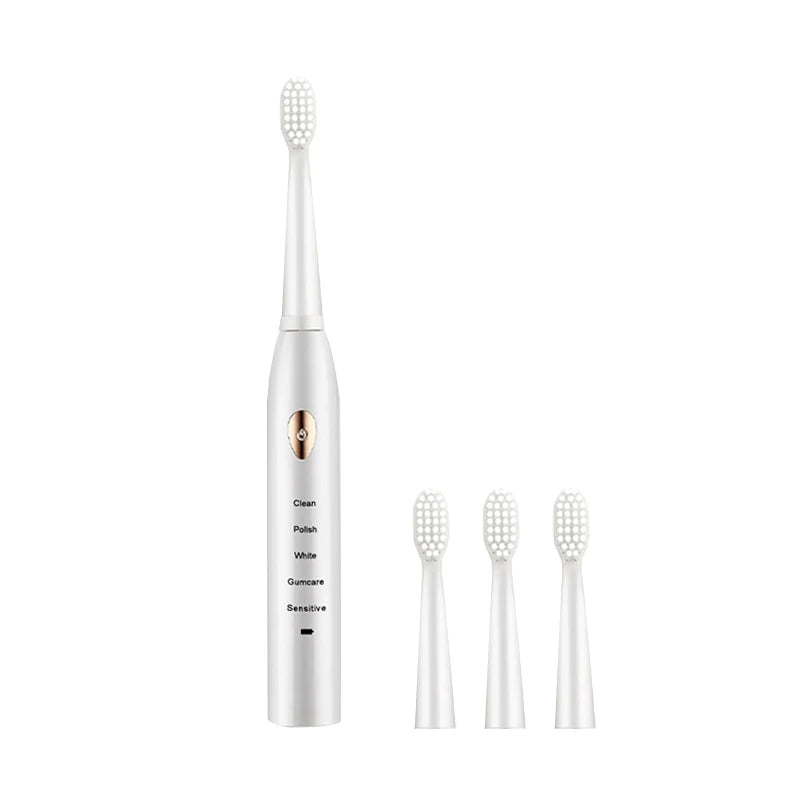 Jianpai-Toothbrush elétrico acústico clássico para adulto, modo 5-Gear, carregamento USB, IPX7 impermeável, preto e branco