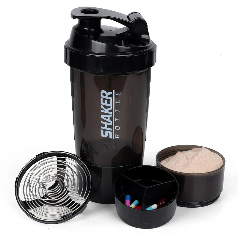 Copo de Mistura para Shaker de Proteína com 3 Camadas, Garrafa de Pó para Shake, Garrafa de Água, Copo Plástico de Mistura, Garrafa para Musculação e Exercícios.