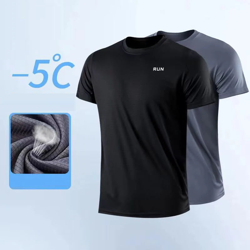 Camiseta Masculina de Secagem Rápida com Manga Curta para Academia e Corrida, Anti-transpiração