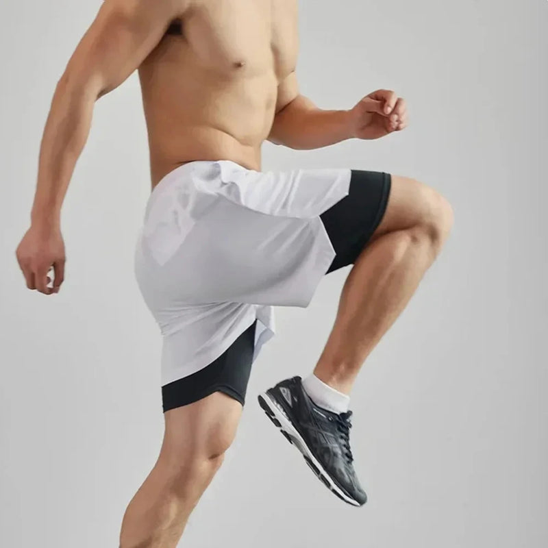 Shorts Esportivos Masculinos Two-in-One, Respirável, Casuais, de Secagem Rápida, para Corrida e Esportes de Verão