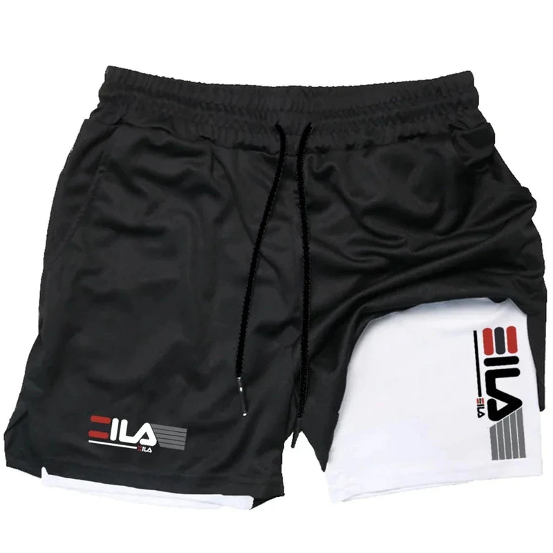 Shorts Esportivos Masculinos Two-in-One, Respirável, Casuais, de Secagem Rápida, para Corrida e Esportes de Verão