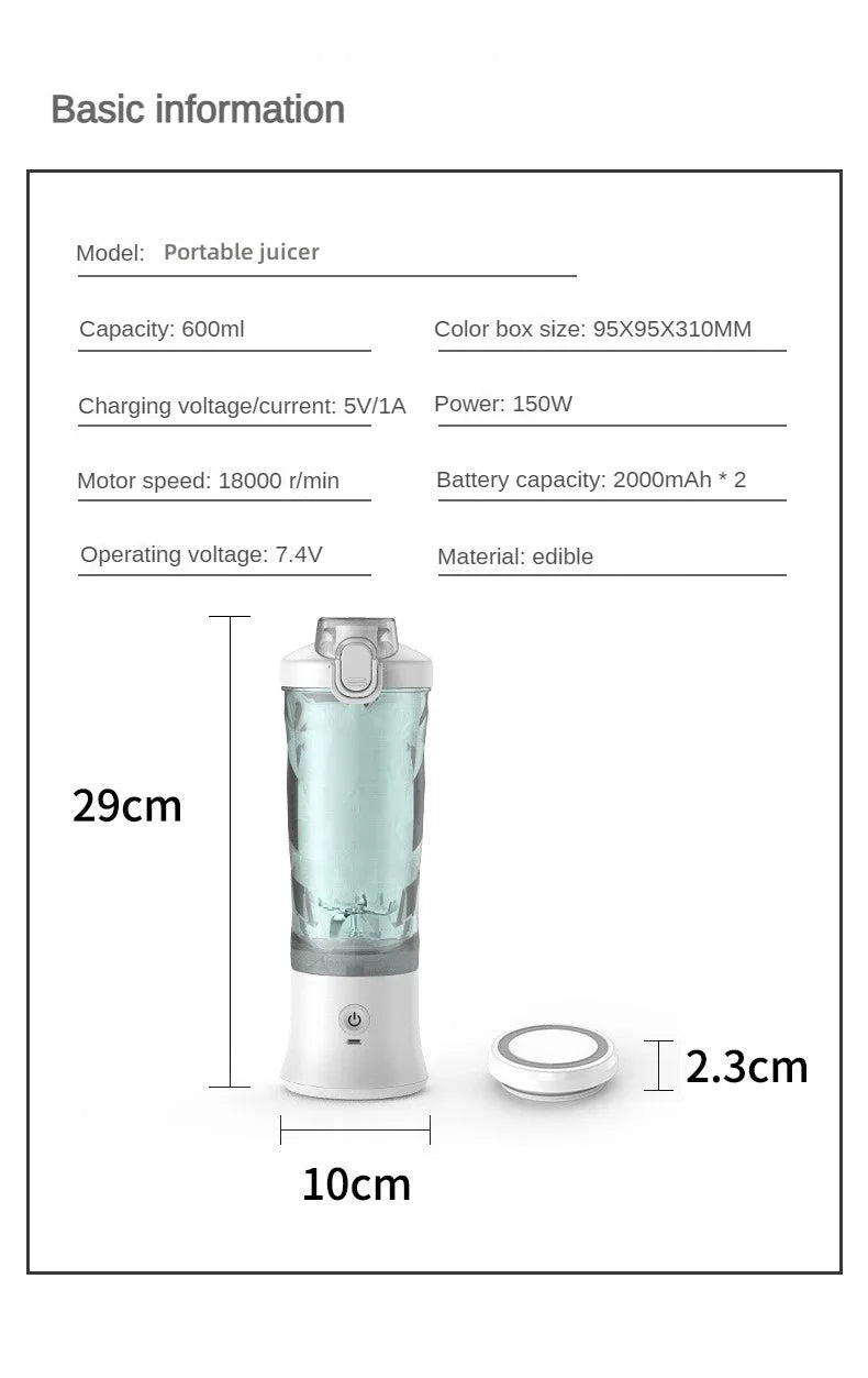 Liquificador Portátil com Copo Espremedor de 600ml - Potência 4000mAh