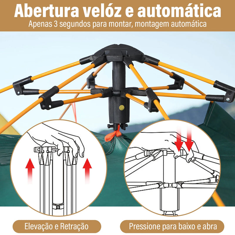 Barraca Ao Ar Livre Acampamento Pop-up Automática Rápida Para 3-4 Pessoas