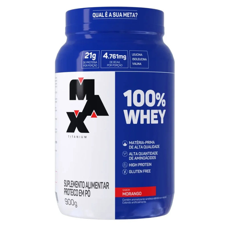 WHEY 100% MAX TITANIUM 900GR MORANGO