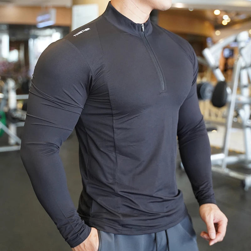 Camiseta de Manga Longa de Compressão Outono para Homens, T-shirt de Corrida, Fitness, Elástica, de Secagem Rápida, Confortável, para Treinamento de Musculação e Esportes