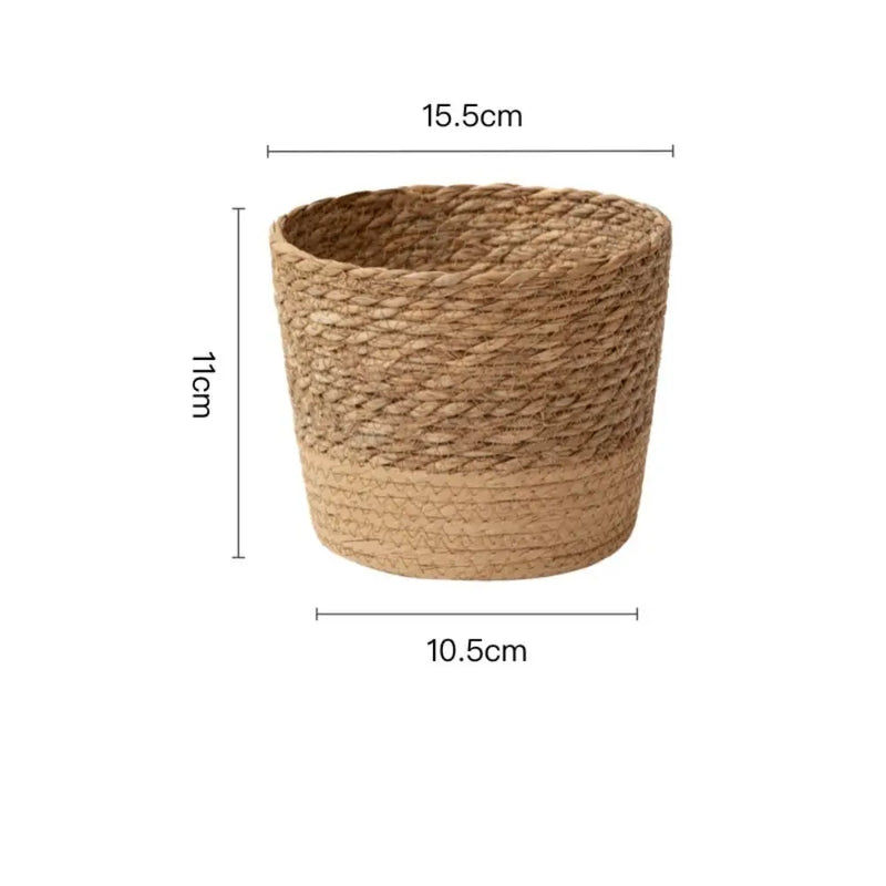 Cesto Floreira Artesanal de Palha e Rattan – Vaso Decorativo de Vime para Jardim e Armazenamento