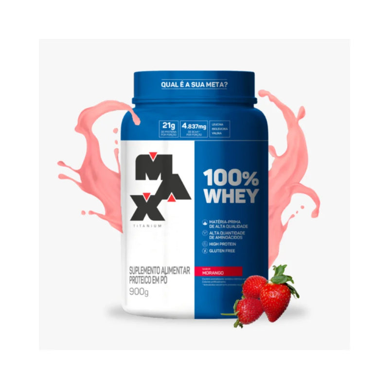 WHEY 100% MAX TITANIUM 900GR MORANGO