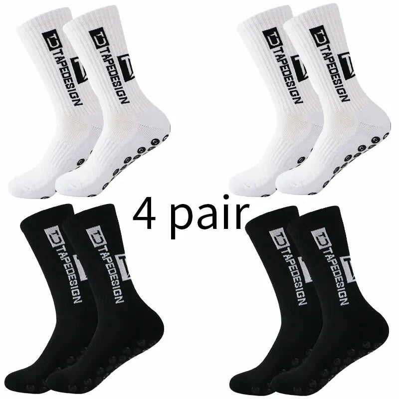 4 Pares de Meias de Futebol para Homens e Mulheres, Meias Esportivas, Antiderrapantes, com Silicone, Respirável, Absorção de Suor