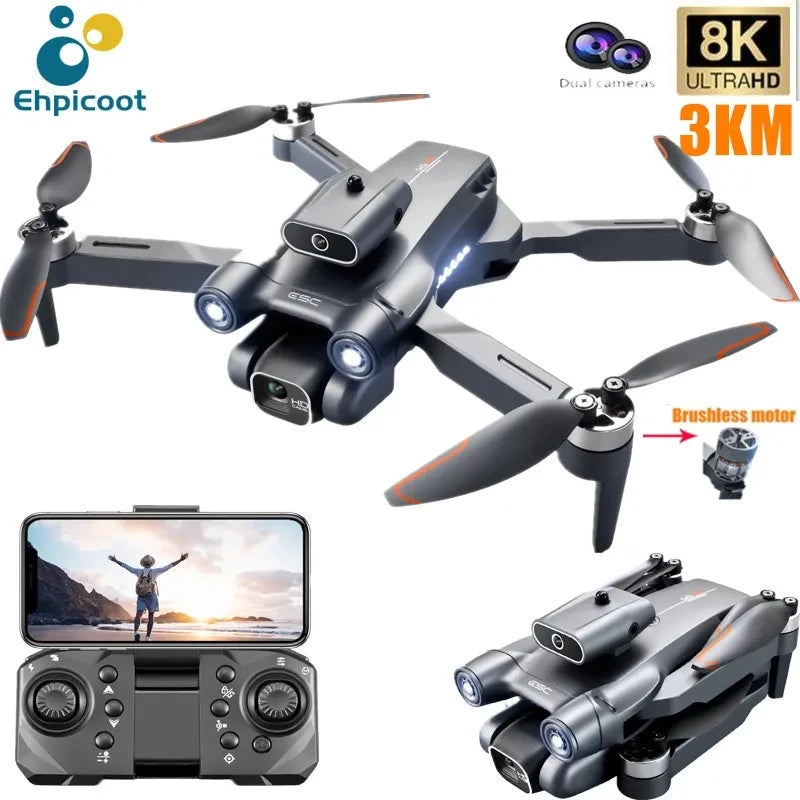 Novo Drone Mini S1S com Câmera 8K Profissional Dual HD, Motor Sem Escovas, Evitamento de Obstáculos, Quadcopter Dobrável - Brinquedo