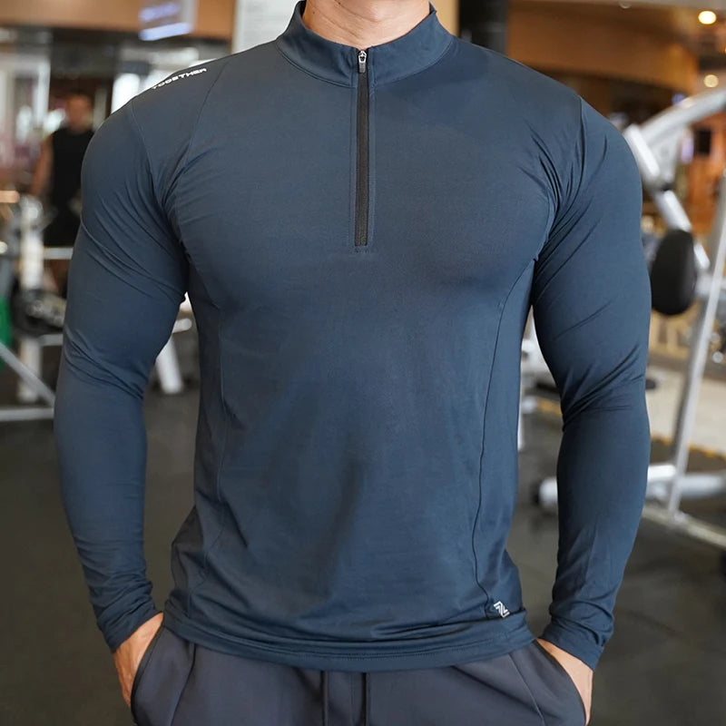 Camiseta de Manga Longa de Compressão Outono para Homens, T-shirt de Corrida, Fitness, Elástica, de Secagem Rápida, Confortável, para Treinamento de Musculação e Esportes