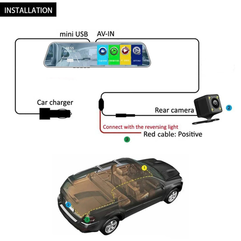 Retrovisor com Câmera de Ré e Gravação VisionMax