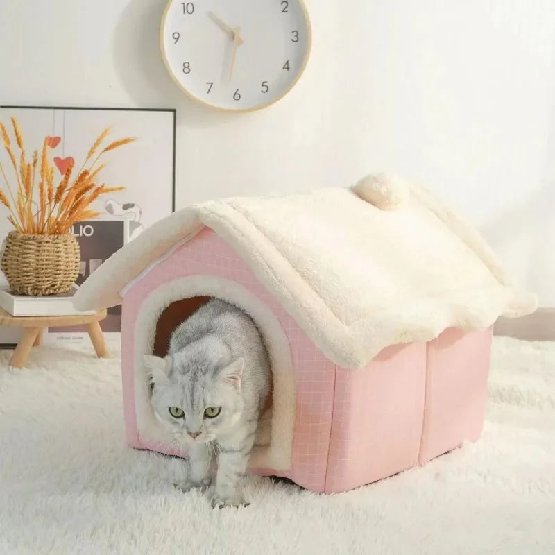 Casa de Inverno para Pets com Almofada Removível Cama de Gato Macia