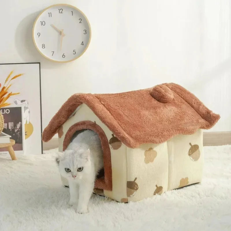 Casa de Inverno para Pets com Almofada Removível Cama de Gato Macia