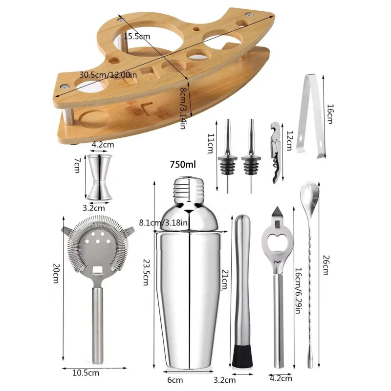 Kit Conjunto Bartender Aço Inoxidável Shaker e Ferramentas para Coquetel