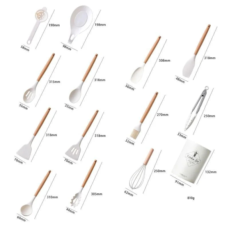 Kit Utensílios de Cozinha 14 Peças Silicone Com Organizador