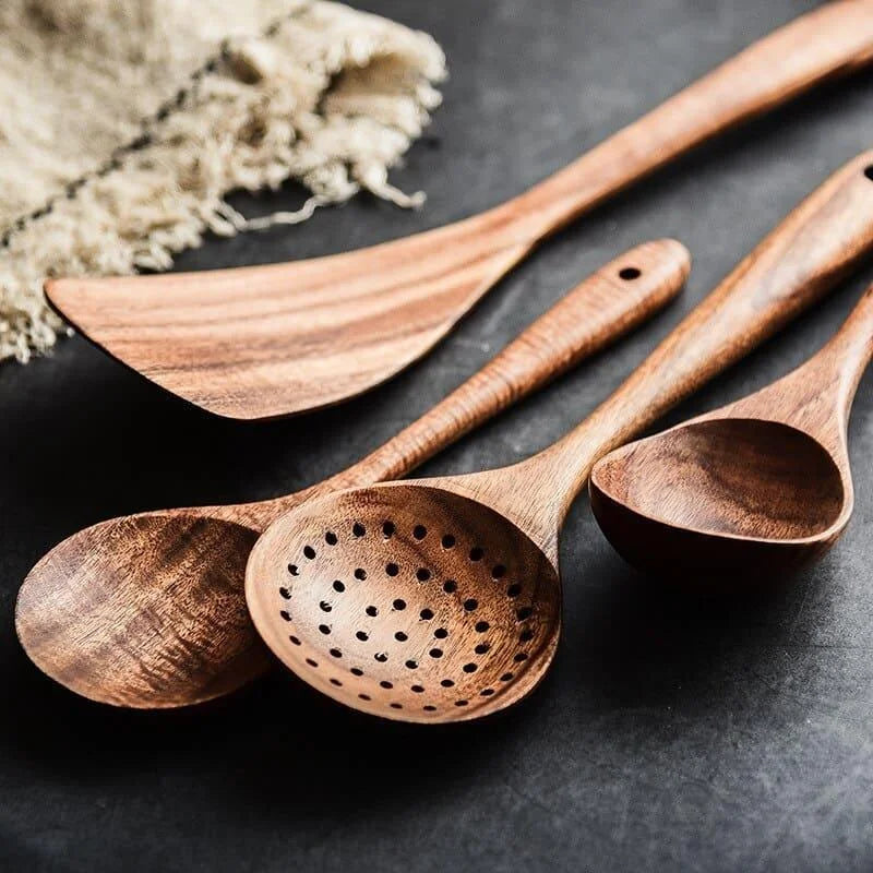 Kit Utensílios de Cozinha 7 Peças de Madeira