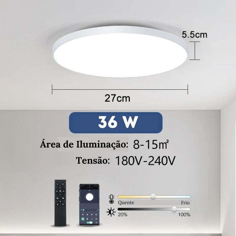 Luminária de Teto Plafon Led Sobrepor Redondo Moderno Com Controle