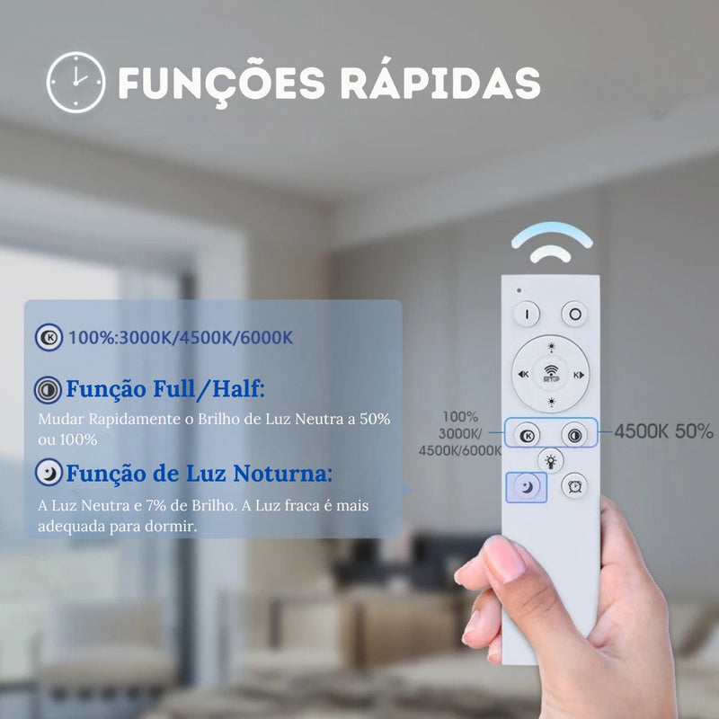 Luminária de Teto Plafon Led Sobrepor Redondo Moderno Com Controle