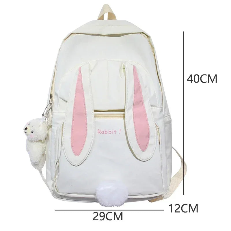 Mochila Escolar de Nylon com Estampa de Coelho Lenogue