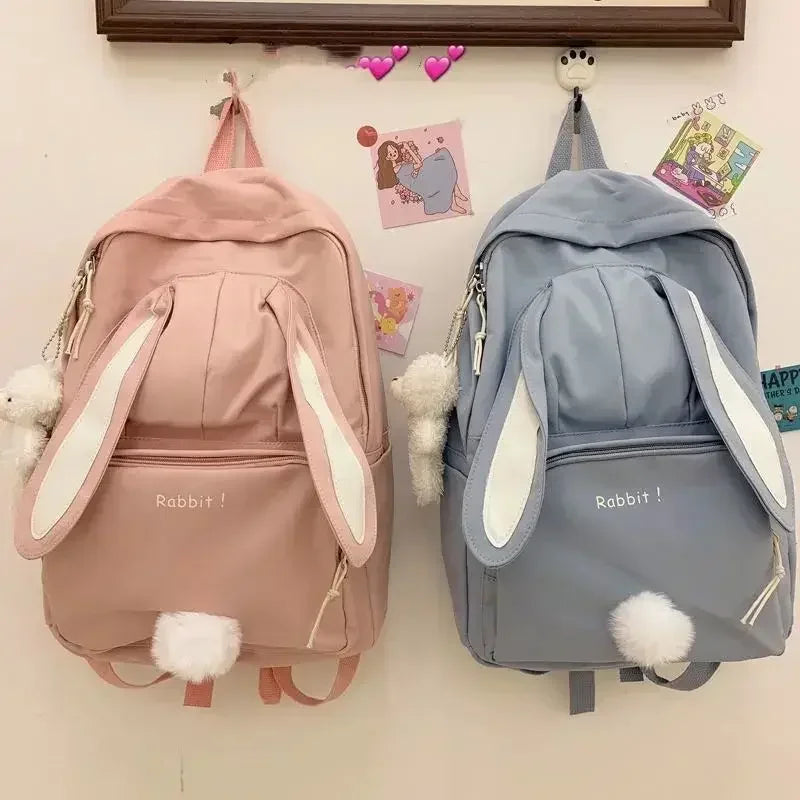 Mochila Escolar de Nylon com Estampa de Coelho Lenogue