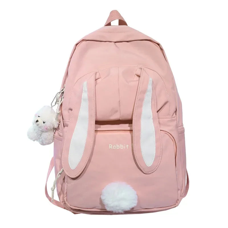 Mochila Escolar de Nylon com Estampa de Coelho Lenogue