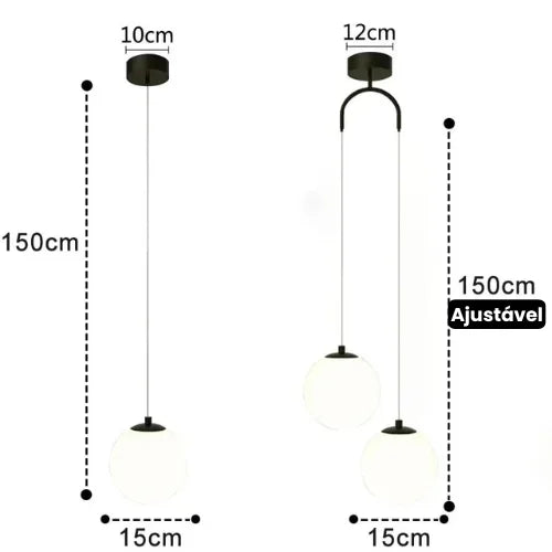 Pendente Moderno de Vidro com LED para Sala e Quarto Lenogue